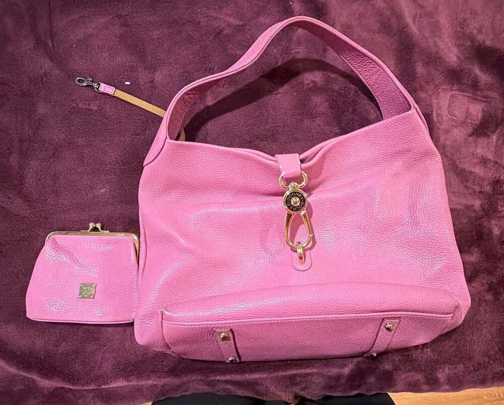 Dooney & Bourke Logo Lock Pink Pebble Leather Hobo Shoulder Bag with Pouch